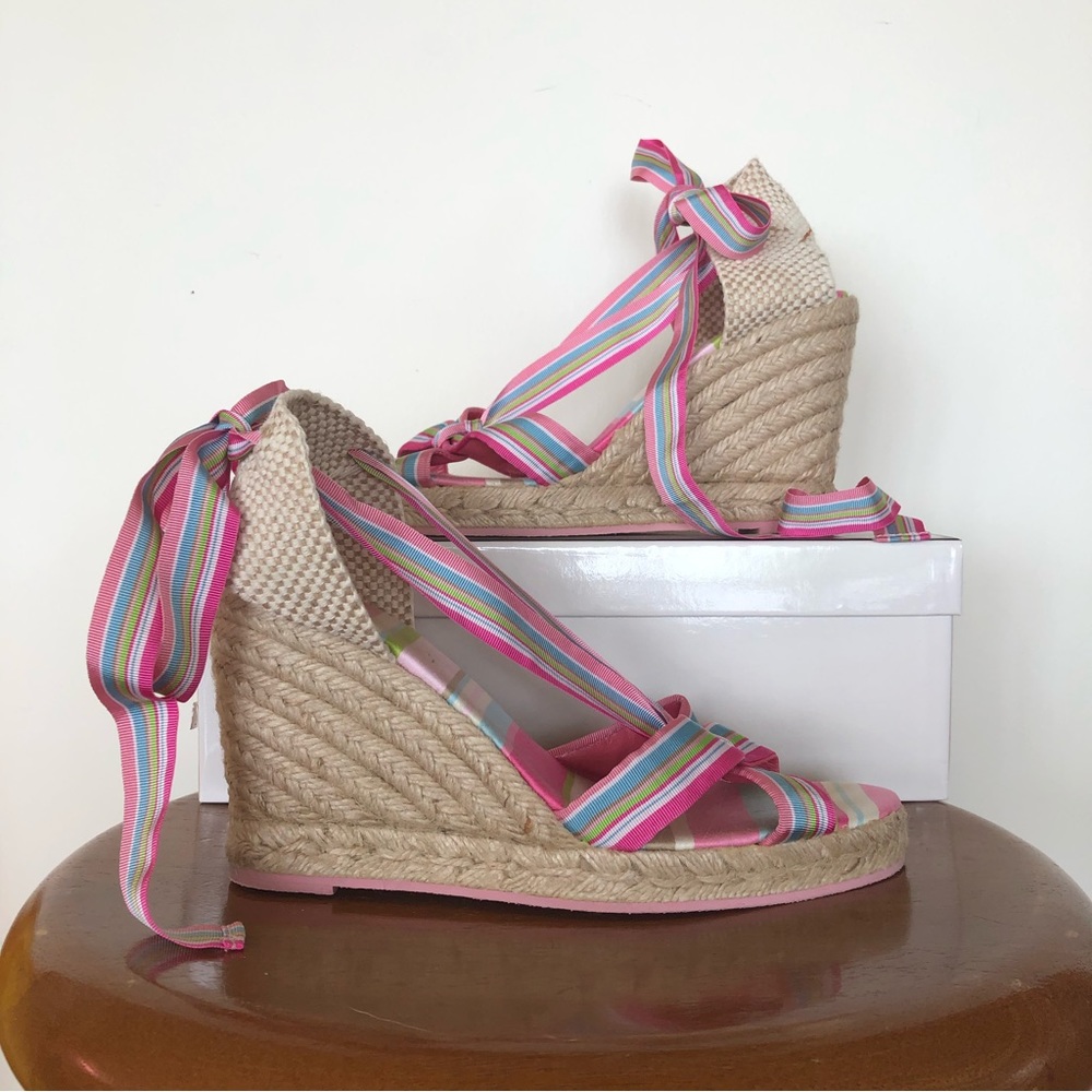 Coach Size 7 Maresse Multi Stripe Espadrille Wedge Sandals